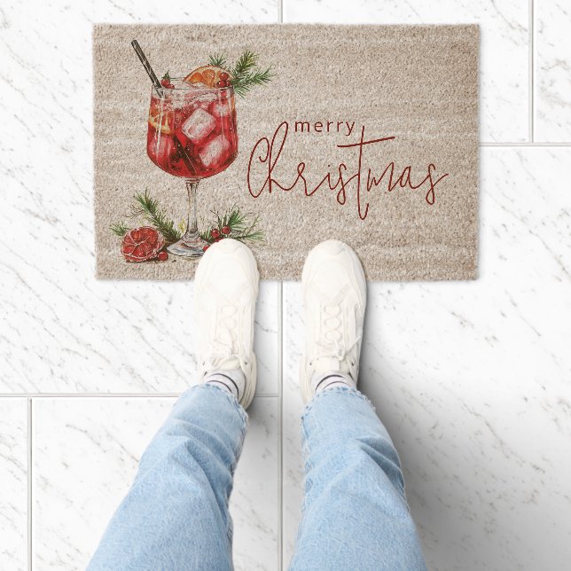 Festive Cocktail Merry Christmas  Fiber Doormat (Insitu)