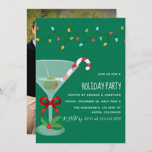 Festive cocktail themed Christmas Party photo Invitation