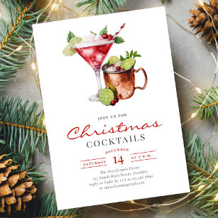 Festive Cocktail Watercolor Christmas Party Invitation
