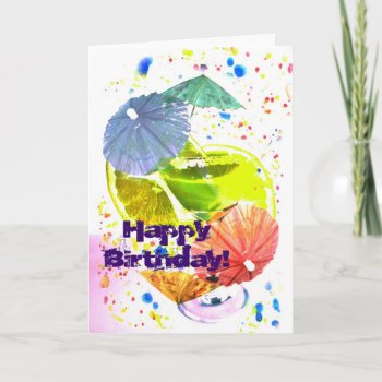 Festive Cocktail With Colorful Paper Umbrellas Card by justbecauseiloveyou at Zazzle