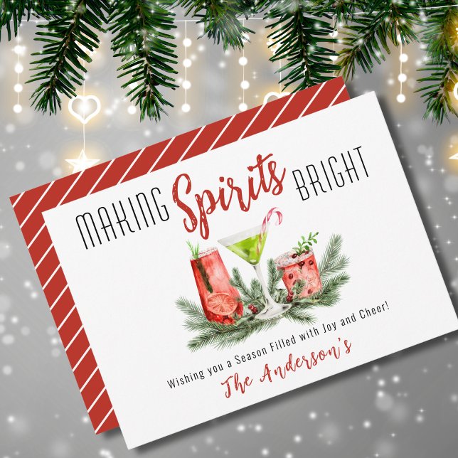 Festive Cocktails Making Spirits Bright Watercolor Holiday Card (Creator Uploaded)