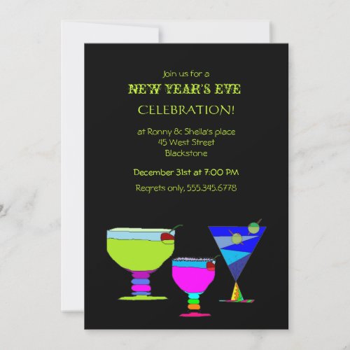 Festive Cocktails New Year Eve Party Invitation