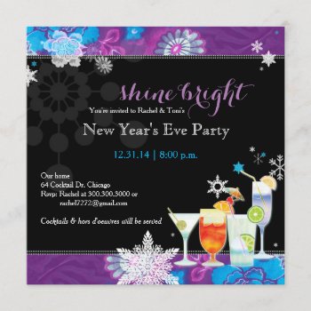 Festive Cocktails New Year's Eve Party Invitation by Whimsical_Holidays at Zazzle