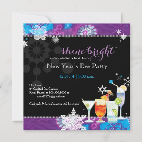 Festive Cocktails New Years Eve Party Invitation