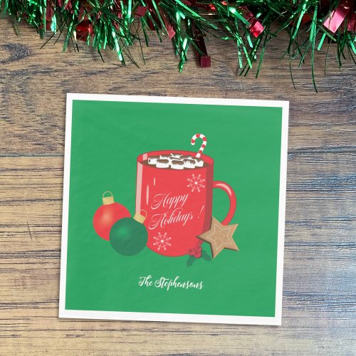 Festive Cocoa Mug Green Holiday Paper Napkin