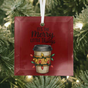 Festive Coffee Cup Christmas Sticker Glass Ornament
