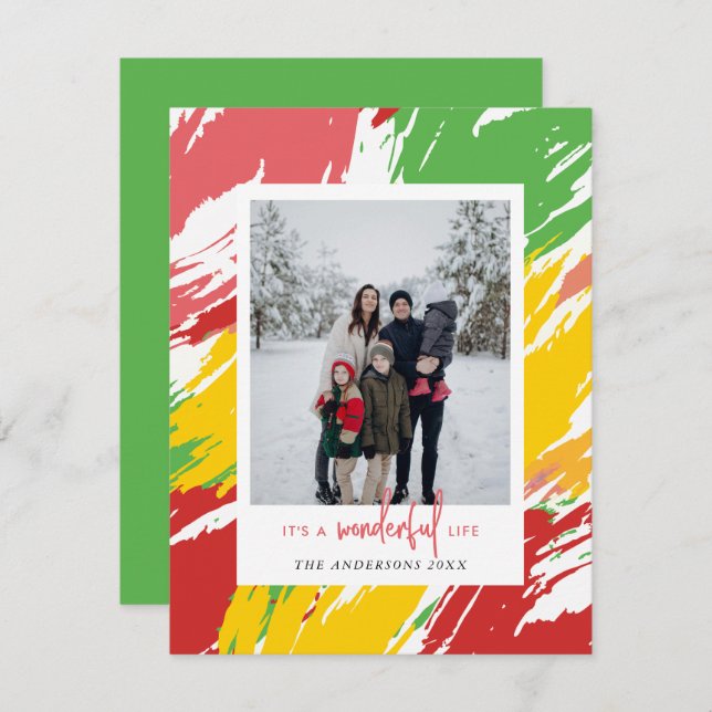Festive Color Splashes Photo Christmas Holiday Card (Front/Back)