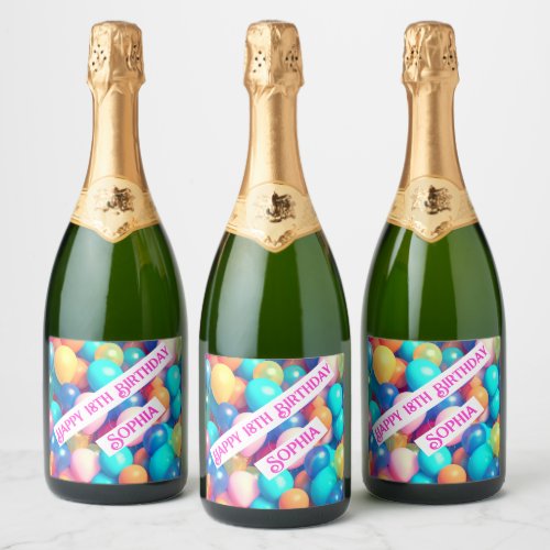 Festive Colorful Balloon Themed Party Sparkling Wine Label