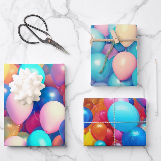 Festive Colorful Balloon Themed Party Wrapping Paper Sheets (Front)