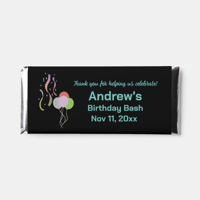 Festive Colorful Balloons & Streamers  Hershey Bar (Front)