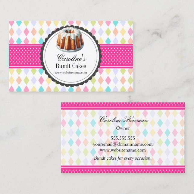 Festive Colorful Bundt Cake Business Card (Front/Back)