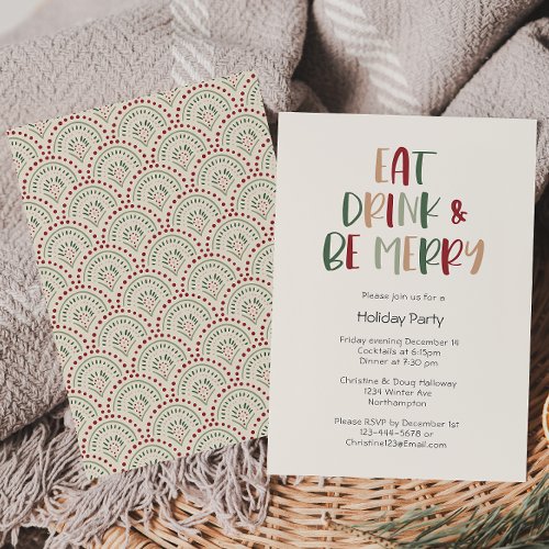 Festive Colorful Christmas Eat Drink And Be Merry Invitation