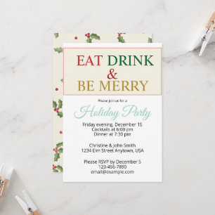 Festive Colorful Christmas Eat Drink & Be Merry Invitation