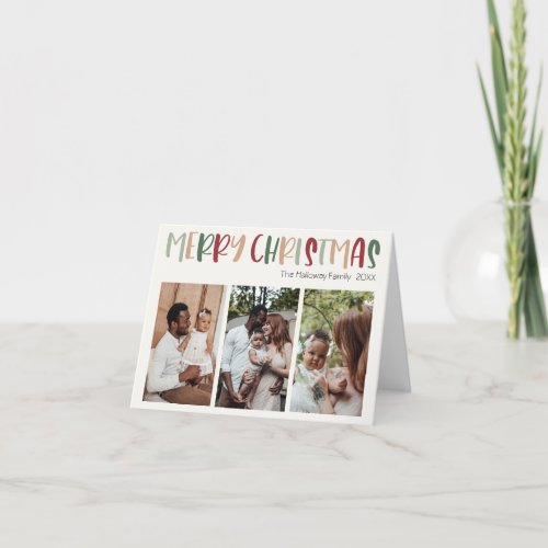 Festive Colorful Christmas Folded Three Photo Holiday Card