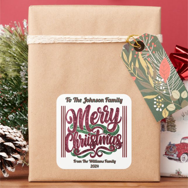 Festive Colorful Christmas Greetings Square Sticker (Holiday)