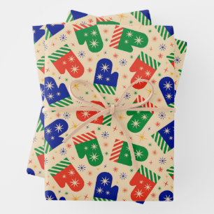 Festive Colorful Christmas Mittens Wrapping Paper Sheets