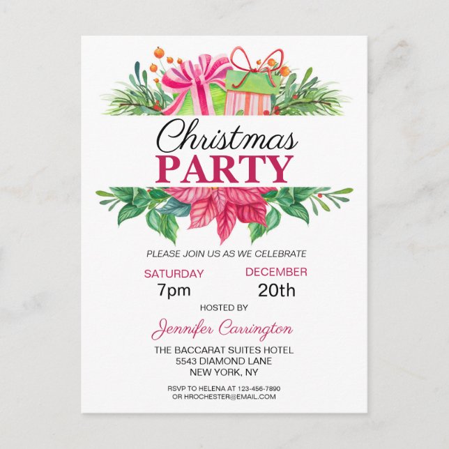 Festive Colorful Christmas Party Invitation Postcard (Front)