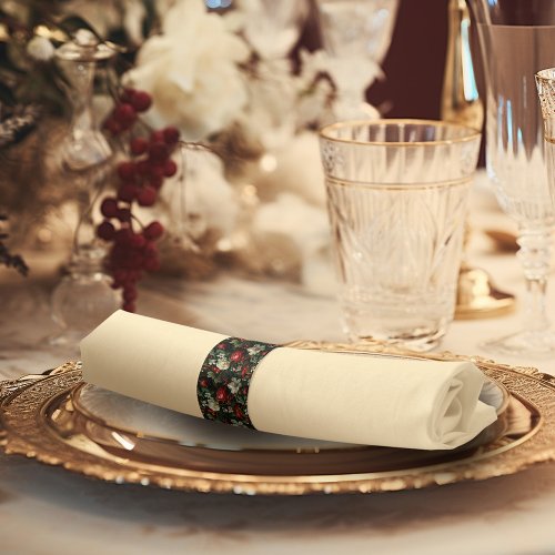 Festive Colorful Christmas Roses Pine and Holly Napkin Bands