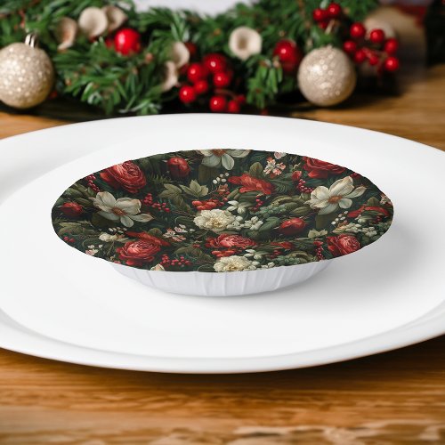 Festive Colorful Christmas Roses Pine and Holly Paper Bowls