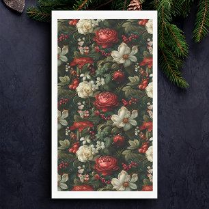 Festive Colorful Christmas Roses, Pine and Holly Paper Guest Towels