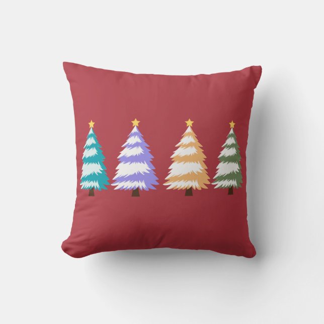  Festive Colorful Christmas Trees Pillow (Front)