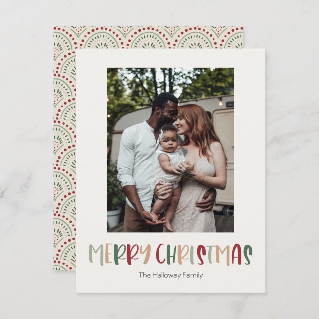 Festive Colorful Christmas Vertical Single Photo Holiday Card (Front/Back)