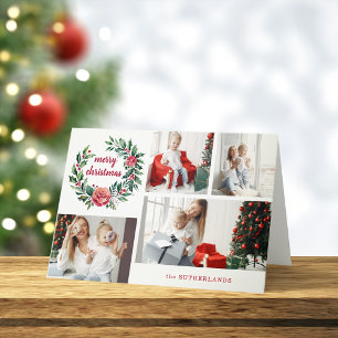 Festive Colorful Christmas Wreath Photo Collage Holiday Card