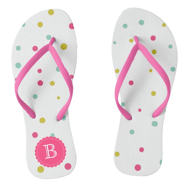 Festive Colorful Confetti Dots Pattern Monogram Flip Flops (Footbed)
