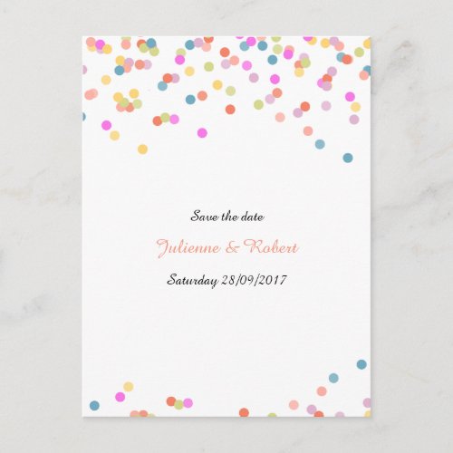 Festive Colorful Confetti Save the Date Postcard