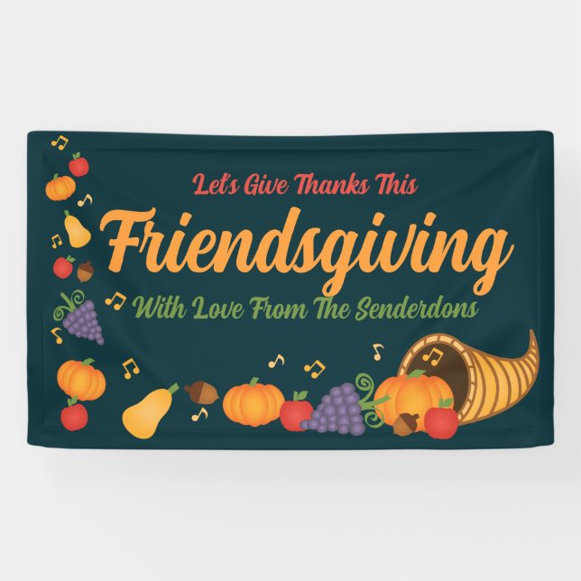 Festive Colorful Cornucopia Friendsgiving Party Banner (Horizontal)