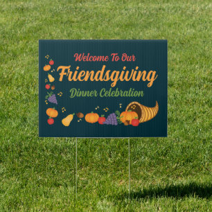 Festive Colorful Cornucopia Friendsgiving Party Sign
