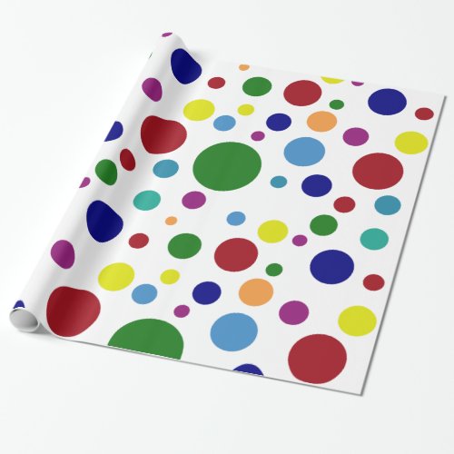 Festive Colorful Dots in Different Colors on White Wrapping Paper