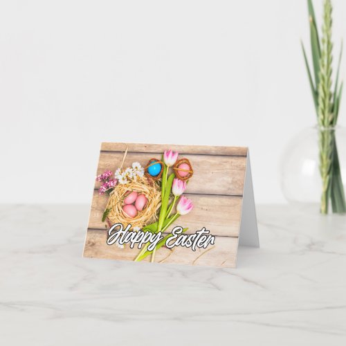 Festive Colorful Eggs  Flowers Collage Holiday Card