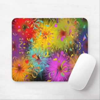 Festive Colorful Fuzzy Splat and Party Confetti Mouse Pad