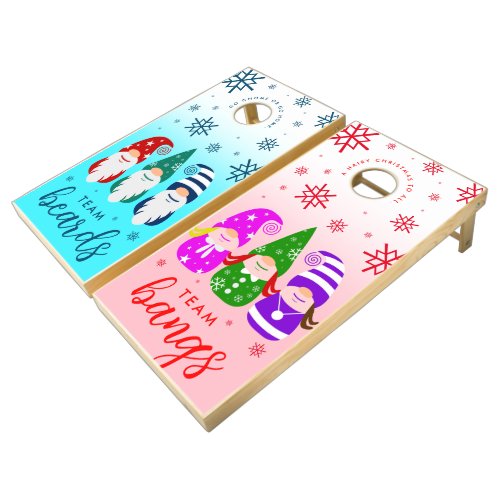 Festive Colorful Gnomes vs Gnomesses Snowflakes Cornhole Set