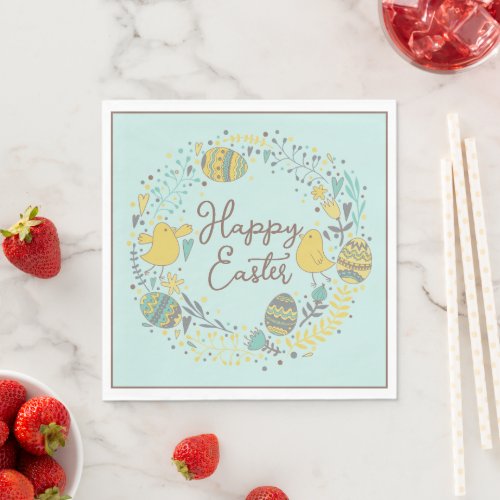 Festive Colorful Happy Easter Chicks  Wreath Napkins
