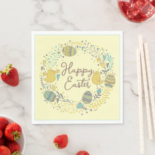 Festive Colorful Happy Easter Chicks & Wreath Napkins