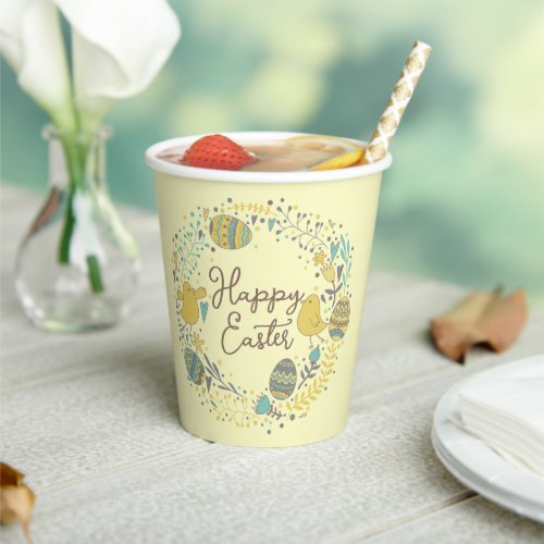 Festive Colorful Happy Easter Chicks  Wreath Paper Cups