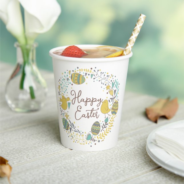 Festive Colorful Happy Easter Chicks & Wreath Paper Cups (Insitu)