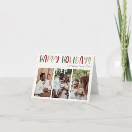 Festive Colorful Happy Holidays Folded Three Photo Holiday Card