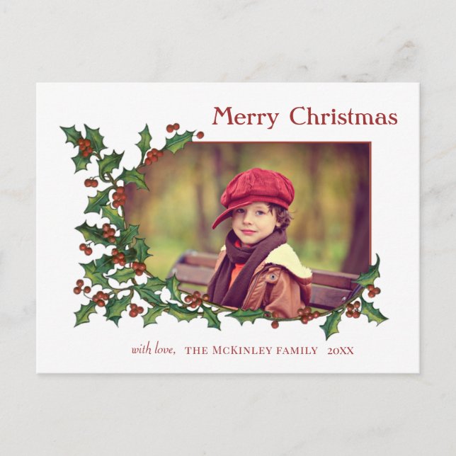 Festive Colorful Holly, Greeting & Photo Postcard (Front)