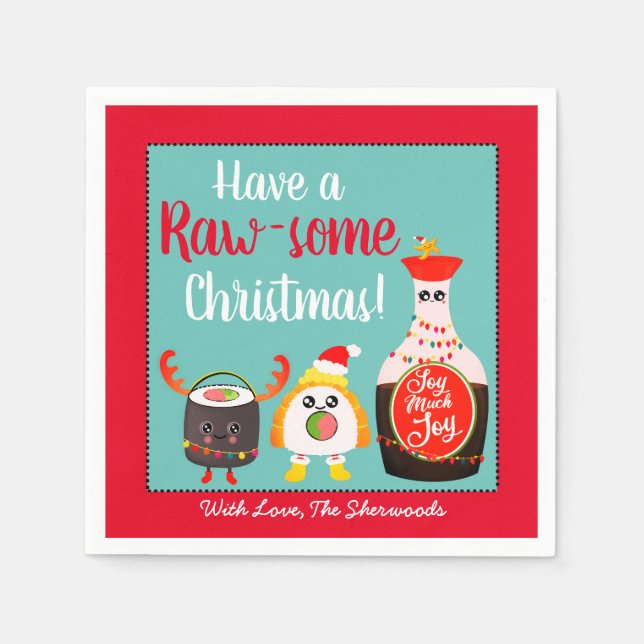 Festive Colorful Kawaii Sushi Roll Christmas Party Napkins (Front)