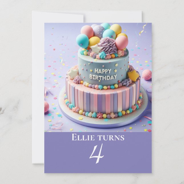 FESTIVE COLORFUL KIDS BIRTHDAY CAKE PARTY INVITATION (Back)