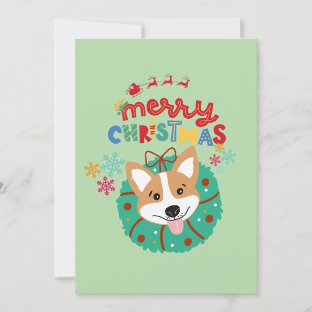 Festive Colorful Merry Christmas Huskie Doggie  Holiday Card (Front)