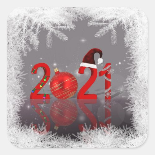 Festive Colorful Merry Christmas New Year 2021 Square Sticker