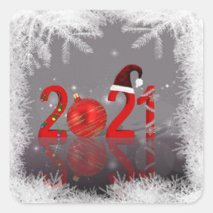 Festive Colorful Merry Christmas New Year 2021 Square Sticker