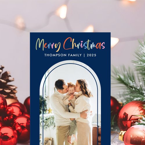 Festive Colorful Merry Christmas Photo Arch Holiday Card