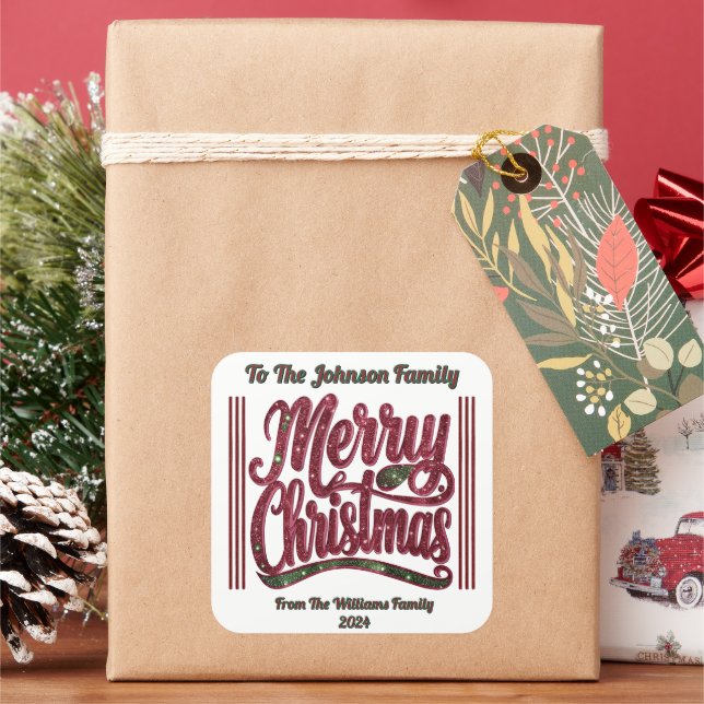 Festive Colorful Merry Christmas Square Sticker (Holiday)