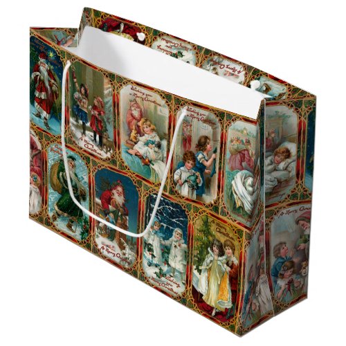 Festive Colorful Ornate Victorian Christmas Cards Large Gift Bag