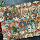 Festive Colorful Ornate Victorian Christmas Cards Tissue Paper<br><div class="desc">Festive and colorful vintage repeating holiday pattern featuring restored Victorian greeting card illustrations depicting scenes of Father Christmas and children,  each framed in ornate,  Gothic stained glass style ornamental gold borders.</div>